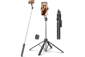 182CM Handy Stativ & Selfie Stick, Integriertes Ausziehbares Quad Stativ für Smartphone, Stabilität auf vier Achsen, Tragbarer Reisestativ-Ständer mit Fernbedienung für iPhone/Samsung/Android/Kamera