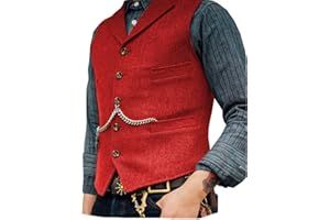 AeoTeokey Classic Mens Wool Tweed Suit Vest Casual Sleeveless Jacket Herringbone Waistcoat for Tuxedos