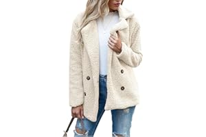 WZDD Boutons D'Automne Et D'Hiver, Revers, Cardigan En Molleton Ample, Manteau De Laine De Mouton Femmes, Vestes, Hauts