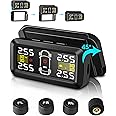 Jansite Upgraded TPMS Tyre Pressure Monitoring System Solar Wireless 4/2 Wheel Switch Modes Accuracy 0.01 Bar 21-87Psi Tyre Pressure Monitor 6 Alarm Mode with Detached Bracket and 4 External Sensors