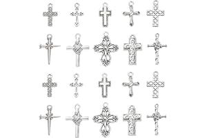 Stiesy 100pcs 10 Styles Crucifix Cross Charms Tibetan Silver Antique Dangle Charms for Jewelry Making DIY Crafts Gift