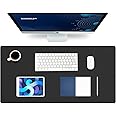 THMINS Black Desk Pad,Office Desk Mat, Large Mouse Pad, Non-Slip PU Leather Desk Blotter, Laptop Desk Pad, Waterproof Desk Writing Pad for Office and Home