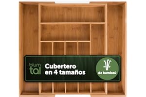 Blumtal Organizador de Cubiertos de Bambú - Cubertero para Cajón de Cocina Ajustable - 7 a 9 Compartimentos - Grande