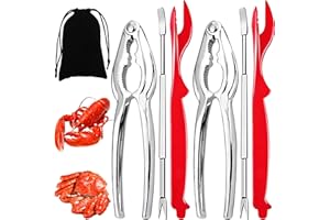 ARTCOME Artcom Lot de 7 outils pour fruits de mer 2 craquelins à crabe, 2 coquilles à homard, 2 fourchettes à crabe, 1 sac de rangement