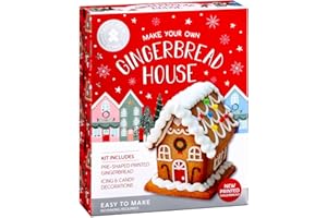 HEZVIC Christmas Gingerbread House Kit - Make Your Own Gingerbread House 165g - Easy to Make - No Baking - Includes Pre-Shaped Gingerbread, Icing & Decorations - Baking Fun for All Family