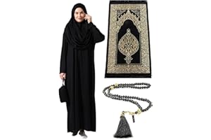 ihvan online Robes Musulmanes pour Femmes, Robe de prière Islamique Une pièce à Manches Longues, Tapis de prière et Perles, Ensemble Islamique