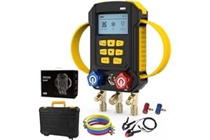 QPKING Manómetro de distribución LM160 Kit de distribución digital inteligente HVAC Manómetro de distribución digital Evacuación y refrigerante y modo de succión con 3 mangueras 95 bases de datos estándar
