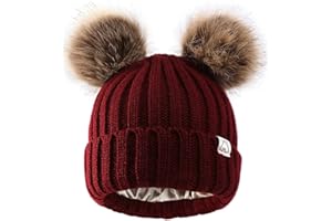 Hat Hut Winter Hats for Women Satin Lined Beanie Hats for Women Ladies Bobble Hat Warm Winter Cap Pom Pom Beanie