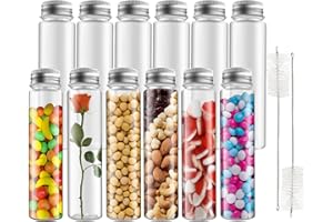GOTFUN 12Pcs Test Tubes 80ml Plastic Test Tubes with Lids, Transparent Test Bottle with Cleaning Brush Plastic Tubes for DIY Candy Powder Spice Liquid Storage