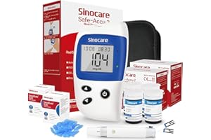 sinocare Medidor de Glucosa en Sangre,100 x Kit Prueba de Glucosa en Sangre Glucometro Tiras Prueba Glucosa en Sangre y Dispositivo de Punción, Resultado de Prueba Exacto (Safe Accu2)