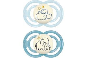 MAM Perfect Night smoczek w zestawie, świecący w ciemności, przyjazny dla żuchwy, smoczek dla niemowląt, wykonany z ekologicznych i odnawialnych materiałów, z pudełkiem na smoczek, 6-16 miesięcy,