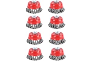 BALLSHOP Wire Brush Angle Grinder Pack of 8 Cup Brush Angle Grinder Wire Brush Flex Steel Braided Wire Angle Grinder Diameter 75 mm M14 Cone Brush Wire Brush Sanding Brushes Cable Brush Steel