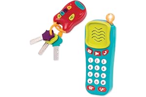Battat - Giocattoli sensoriali - Telefono luminoso e portachiavi per bambini - Chiavi dell'auto e telefono sonoro, 18 mesi +