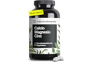 NATURAL ELEMENTS Calcio Magnesio Zinc + Vitamina D3 y K2 (MK7) - Apoya huesos, muscular y sistema inmune - 360 Tabletas para 6 meses - Sin adivitos innecesarios, probado en laboratorio en Alemania