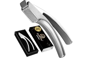 Gourmet Easy - Spremiaglio in acciaio inox, frantumazione aglio senza pelatura, garanzia 5 anni, smontabile e lavabile in lavastoviglie, facile da pulire, tritatutto aglio professionale in acciaio