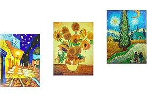 Fokenzary Hand Painted Oil Painting on Canvas Vincent Van Gogh Classical Famous Artworks 3 Panels Combination Wall Decor Framed Ready to Hang(12x16inx3pcs)