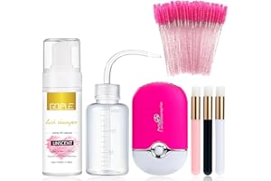 WOZUTUNT Wimpernverlängerungsreiniger, Wimpern-Mousse-Lash-Shampoo für Wimpernverlängerungen, USB-Mini-Ventilator, wiederaufladbar, elektrische Handklimaanlage, Wimpernbürsten, Reinigungsbürste, Waschflasche