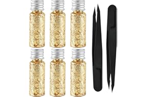 YAFLUG 6 Pièces Feuille D'Or Alimentaire, Feuille D'Or Papier Multifonction, Feuille D'Or Papier Pour Nourriture Dessert Décoration Artisanat Alimentaire,Avec 2 Pince À Épiler(Doré)