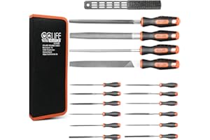 CCLIFE 17-częściowy zestaw pilników warsztatowych, 4 częściowy zestaw dużych pilników metalowych, 12-częściowy zestaw małych pilników igłowych ze szczotką do czyszczenia i torbą do przechowywania