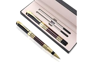 Cobee Stylo à bille de luxe en métal de 1 mm avec 2 recharges d'encre noire pour écriture lisse, stylo à bille fantaisie pour homme et femme, signature de direction (rouge)