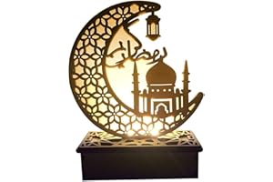 KAYAN Ramadan LED Lampe Holz Deko Eid Mubarak Dekoration, Mond Stern Festival, Halbmond Nachtlicht für Muslimische Dekorative Gebetszubehör (G)