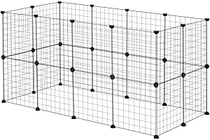 EUGAD Recinto per Coniglio da Interno, DIY Recinzione Libera con 24 Pannelli a Rete Metallici, Recinto per Animali Piccoli, Gabbia per Conigli Porcellino d'India Criceti Cuccioli 145x72x72cm Nero