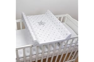 BABY COMFORT Bebé duro Base cambiador/cambiador de parte superior 80 x 50 para cuna cama 140 x 70 cm, diseño de estrellas, color gris