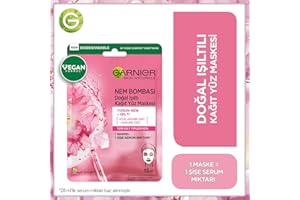 Garnier Moisture Bomb Sakura and Hyaluronic Acid Sheet Mask, Hydrating and Glow Reviving Face Mask For Dull Skin, Biodegradable and Vegan Tissue, 28g