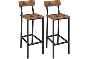 MAHANCRIS Sgabelli da Bar, Set di 2 Sedie da Bar con Schienale, Sedie da Cucina con Poggiapiedi, Sgabelli da Bancone, Facile da Montare, Adatto a Sala da Pranzo, Pub, Marrone Vintage e Nero ABAHR03101