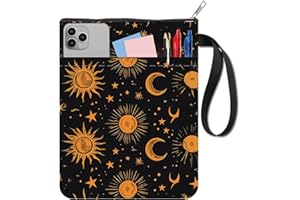 CRASPIRE Sun Moon Star Book Sleeve with Pocket and Zipper Book Cover Pouch Protector Double Sided Washable Fabric Hardcover Reading Accessories Book Club Gifts for Women Best Friend Aunt