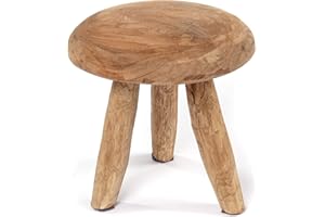 CREEDWOOD tabouret Klara en Bois Acajou | 28 cm, Petit Melk, Appui Rond pour Fleurs et Plantes, Bois Naturel