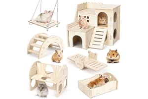 Bomoya 6 Stück DIY Hamster Spielzeug aus Holz, Haus Versteck Kauspielzeug Zubehör Meerschweinchen Chinchillas Rennmäuse Zwerghamster