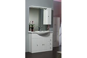 Bagno Italia Mueble de baño decoración Cleo de 105 cm Blanco Brillante con lavamanos en cerámica y Espejo