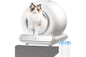 XQDKoon Arenero Gatos Autolimpiable, 74L Arenero Inteligente para Gato con Control de App, 2 Rollos Bolsas Basura y 1 Tapete Arena Gatos para Varios Gato (C)