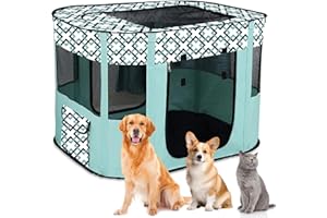 MEYUXG Parque Plegable para Perros y Cachorros - Portátil para Interiores, Conejos - M (Verde a Cuadros)
