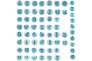 NICAVKIT 62Pcs Stampini per Biscotti a Forma di Lettere e Numero, Lettere Maiuscole & minuscole e Numeri Arabi Stampi per Torta Fondant, Cake Alphabet Plunger Set, Stampini Alfabeto Cookie Stamp per Torta