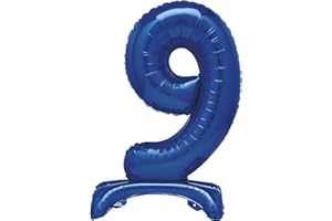 Unique Blue Standing Number 9 Foil Balloon 30", Packaged