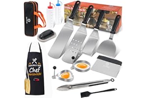 MUJUZE Grillspachtel Edelstahl Set,Grillzubehör Geschenk für Männer,Plancha Spachtel Grill Zubehör im Koffer,Professionelle Pfannenwender Grill spachtel Zubehör für Teppanyaki und Camping