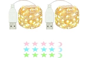 MUXIJIA 2 pièce de guirlandes lumineuses LED, 20LED 2M / 6.6Ft USB guirlandes lumineuses extérieures/intérieures étanches pour chambre, cour, mariage, Noël, bricolage, etc. (Blanc chaud)