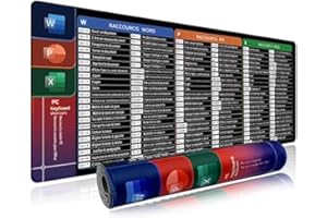 CINGHI LUSSO Tapis de Souris Raccourcis Excel (Version Française) - Noir, Antidérapant pour Bureau, Étude，pour Bureau, Jeu PC et Étude (800 * 300 * 2mm)