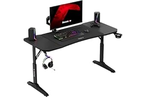 huzaro Hero 3.6 biurko gamingowe, regulowane w wysokości, biurko LED do PC 140×60 cm z powierzchnią z włókna węglowego, XXL podkładka pod mysz, zaczep na słuchawki i uchwyt na napoje, biurko dla