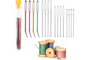 TDUNSYA 16 PCS Aiguilles Couture Gros Chas,Aiguilles à Main avec 1 Tube de Rangement,Aiguilles à Coudre à Gros Chas,Pointe Courbée Aiguille À Tapisserie pour Le Point Croix, la Couture, la Broderie 4 Tailles
