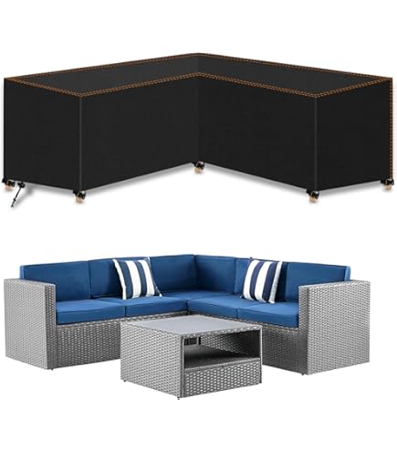 Enzeno Tuinmeubelhoes, L-vorm, beschermhoes voor tuinmeubelen, waterdicht, winddicht, afdekzeil voor outdoor hoekbank, hoekloungegroep, loungemeubel, rechthoekige afdekhoes, 237 x 237 x 100 x 80/65 cm Enzeno Tuinmeubelhoes, L-vorm, beschermhoes voor tuinmeubelen, waterdicht, winddicht, afdekzeil voor outdoor hoekbank, hoekloungegroep, loungemeubel, rechthoekige afdekhoes, 237 x 237 x 100 x 80/65 cm