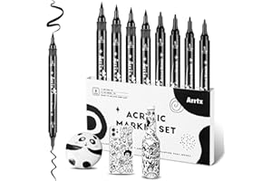 Arrtx Juego de 8 marcadores acrílicos negros de doble punta (pincel y punta fina), marcadores acrílicos, accesorios de pintura acrílica para pintar, madera, graffiti, lienzo, huevos de Pascua