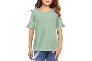 Arshiner Niñas Camisetas Manga Corta Bordado Niños Moda Ocio Camisa Verano Manga de Encaje Tops Camiseta Básica para Niñas 4-14 Años