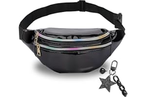 BMHNQ 1 Riñonera para Mujer Riñoneras Niña Riñonera Festival Riñoneras Holográficas de Color Brillante Riñonera Deportiva Viaje Marcha Brillante Riñoneras Multifuncional(Noir)