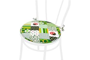 emmevi Cojín para silla redondo suave con lazos, fijación lavable, diseño de mariquita, mod. DALIA8D, verde