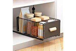 Koolkasa Cajones extraibles para cocina, cajon extraible mueble cocina más profundo con rieles para cajones y manija de madera, cajón extraíble de metal para gabinetes de cocina - 40L x 30W x 19,5H CM