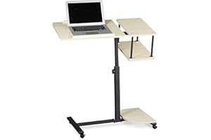 Relaxdays Tavolino per Pc, Supporto Computer Portatile, Mobile Grande, HLP 100x77x40 cm, 4 Ruote con Freno, Crema