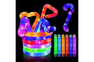 WinGluge 18 Pièces Pop Tube LED Couleur, Tubes de Pop Jouets Sensorie, Pop Tubes Lumineux Fidget Toys Baton Lumineux, Jouets Sensoriels de Tuyau Extensible Multicolore, Jouets de Soulager Stress